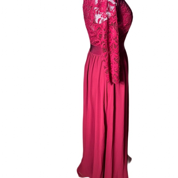 Bridgerton Goth Fairy Gown Burgandy Lace Chiffon Skirt 3/4 Sleeves 4 - Picture 12 of 16